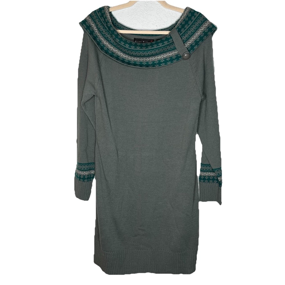 Allison Brittney Women's Sweater Dress XL Gray Knit Fair Isle Y2K Boho